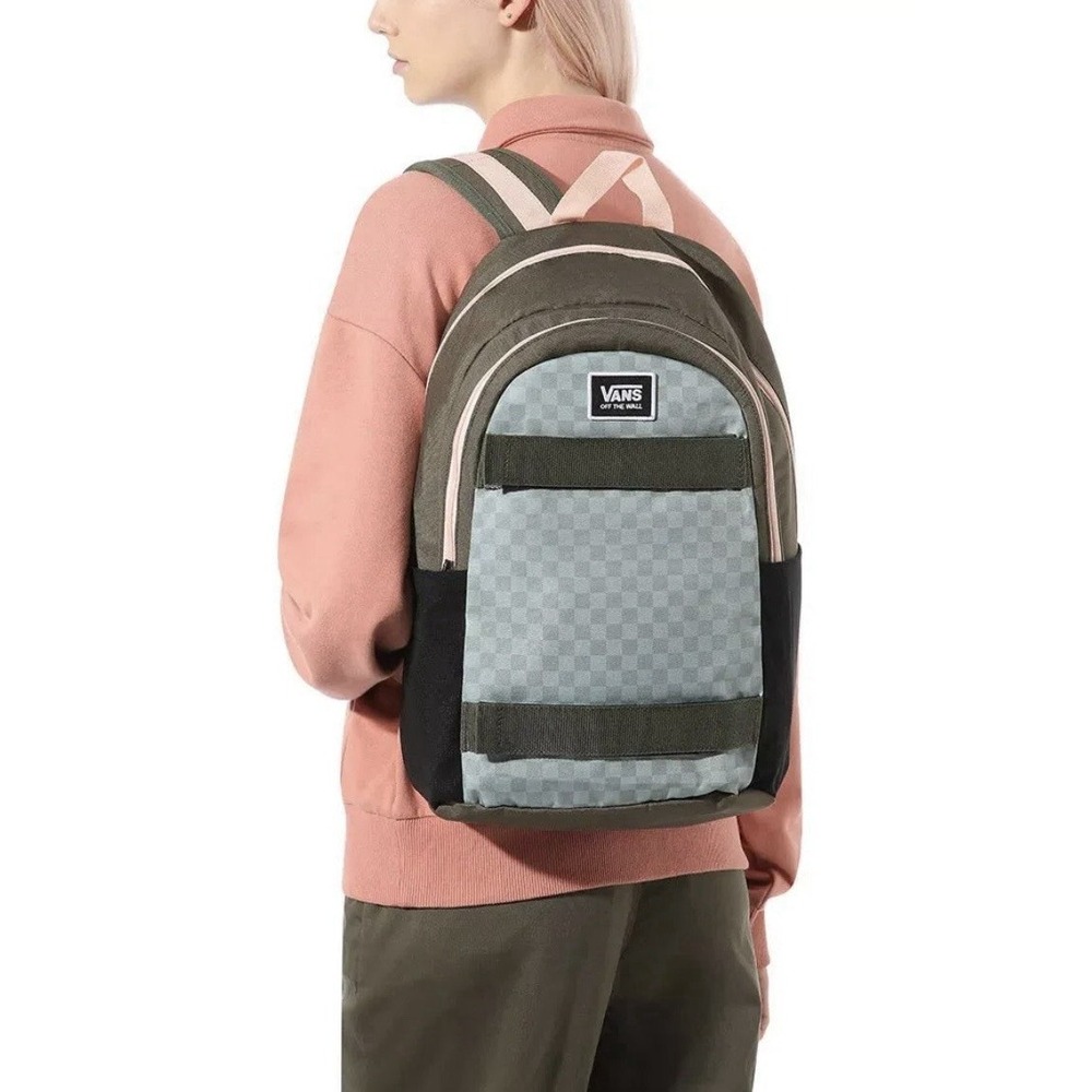 Vans Strand Skate Pack Backpack 22L Green Pink Checkerboard Skate Straps NWOT
